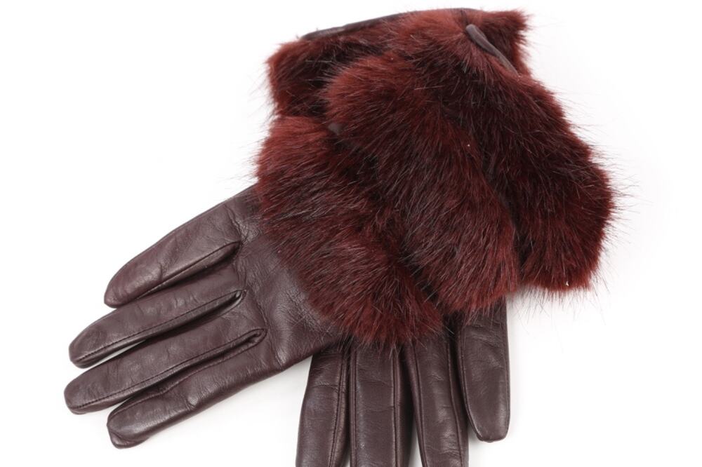 Gala Gloves 7 Brown Leather Winter Gloves Burgundy Faux Fur Cuff Luxury Italy